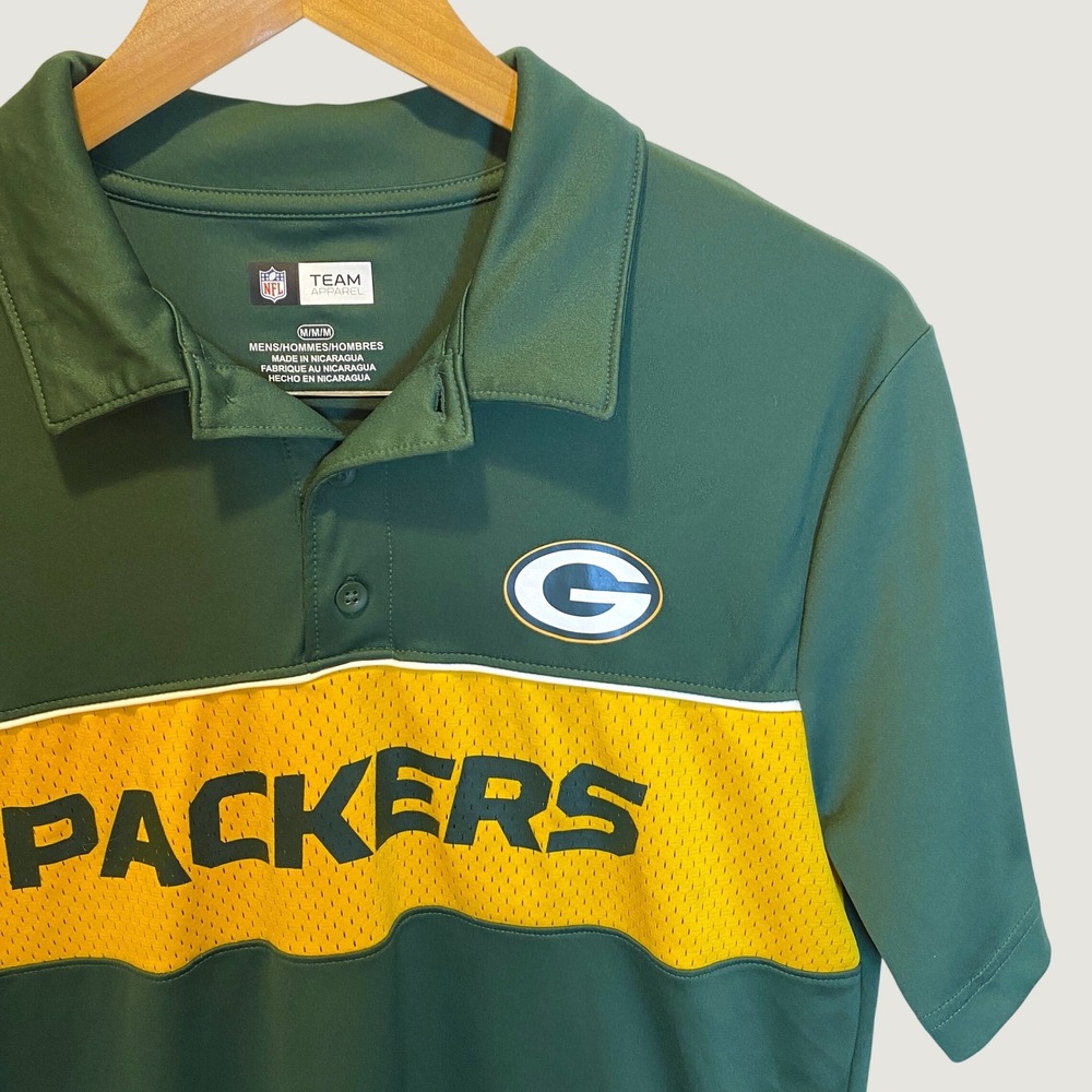 NFL Team Apparel Green Bay Packers Performance Polo Shirt Mens M Green MeshPanel